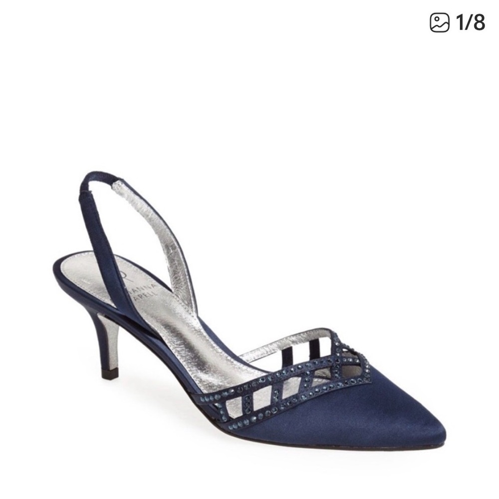 Adrianna Papell Navy Satin Slingback Heels Size 8